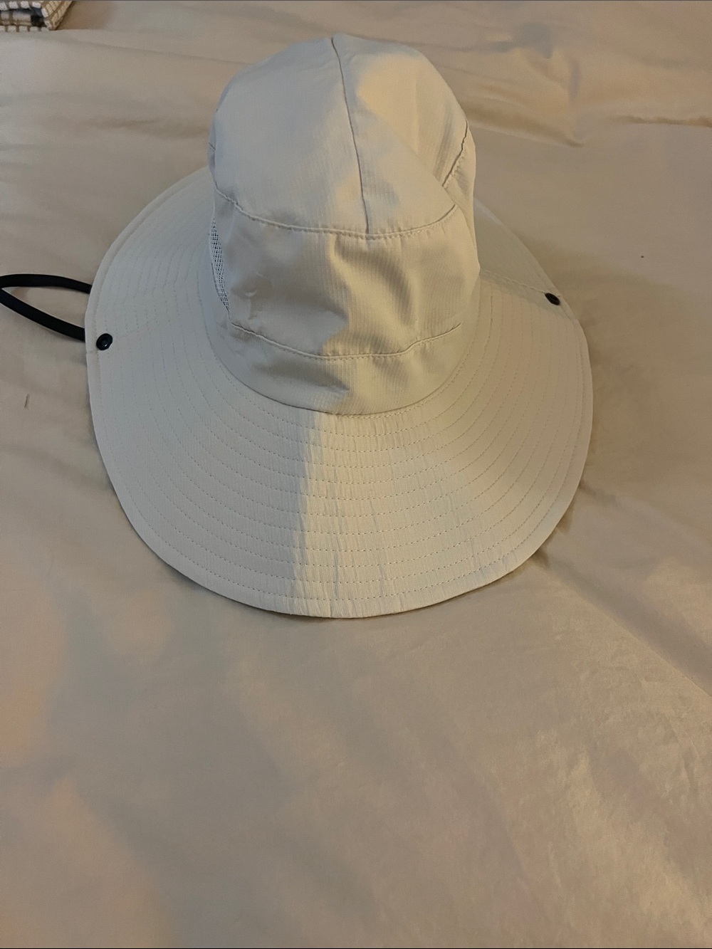 Women's White Sun Bucket Hat with Chin Cord